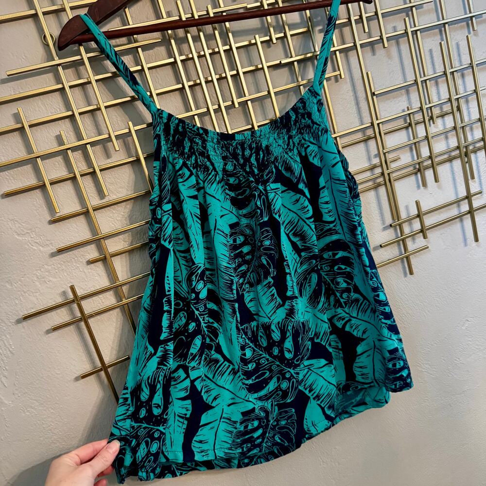 Hula Bay Teal Tropical Palm Leaf Cami Tank Top